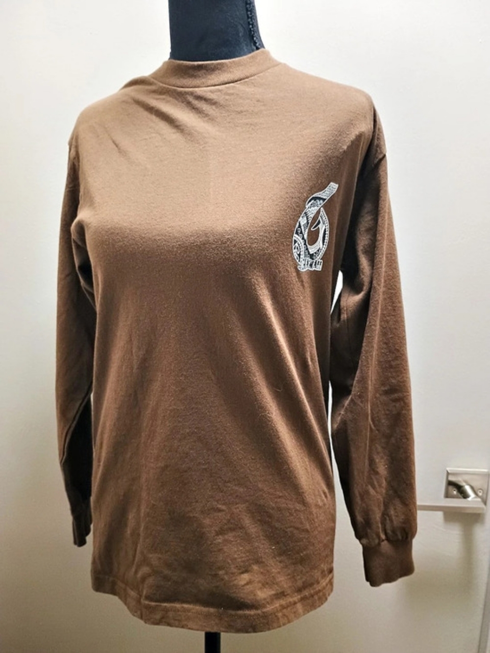 Alstyle Graphic Long Sleeve Brown & White Size Small